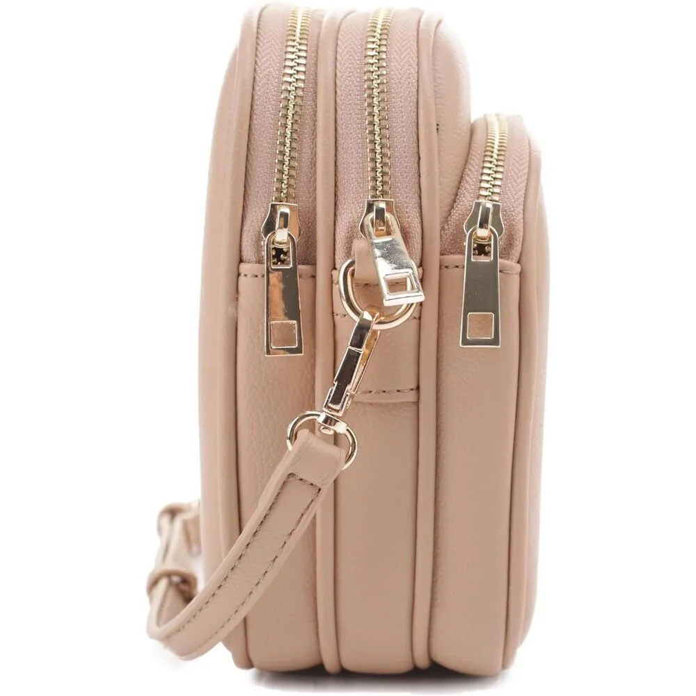 Josie Triple Zip Crossbody Bag Vegan PU Leather Small Travel Purse